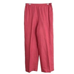 Coral Linen Pants Trousers Size Medium Lagenlook Straight-leg Elastic Waist